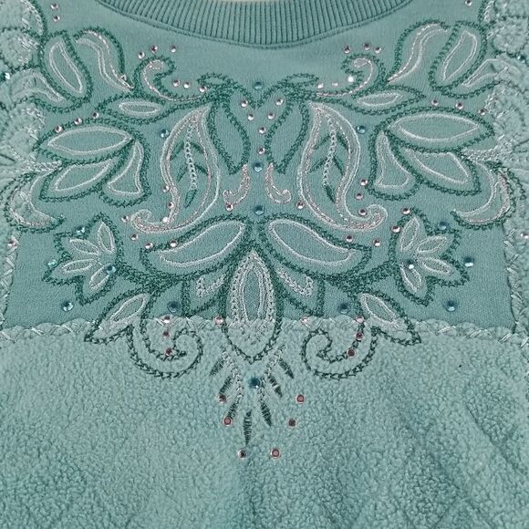 Alfred Dunner Sweater Womens XL Embroidered with Gem Stone Long Sleeve Green - Picture 10 of 10